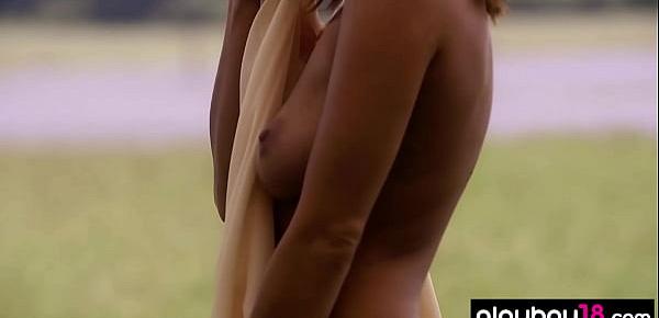  Hot hungarian beauty Natalie Costello stripping at a flowery field outdoor